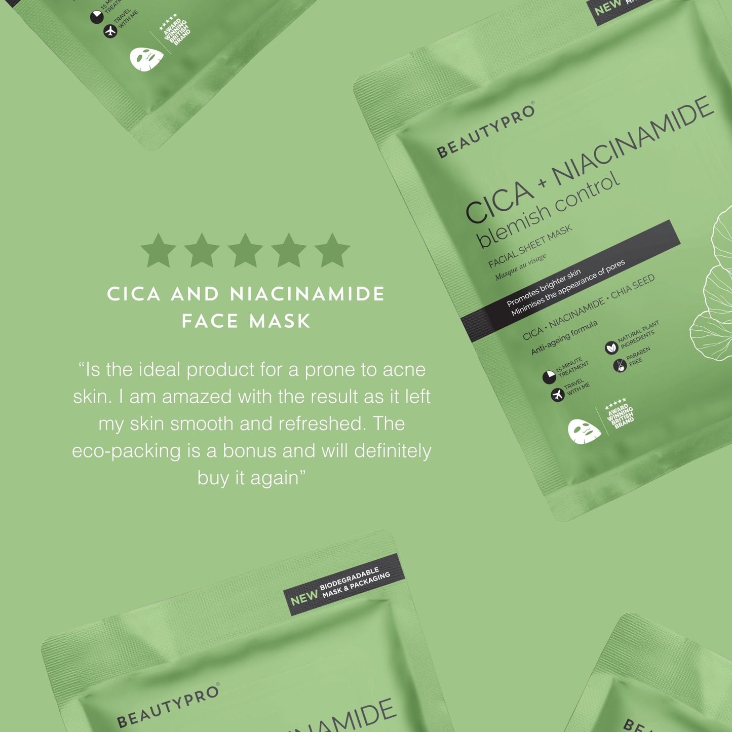 Cica + Niacinamide Sheet Face Mask⎜Blemish Control, Anti-Ageing