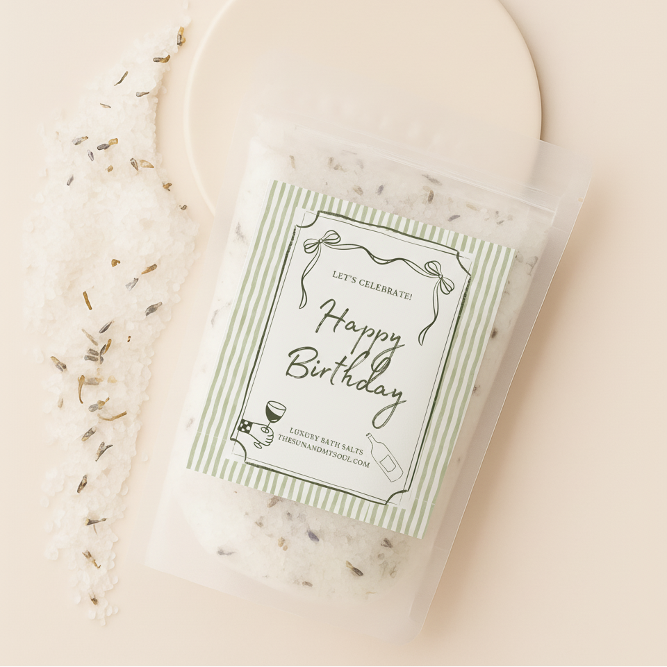 Packaged product with a 'Happy Birthday' label on a beige background