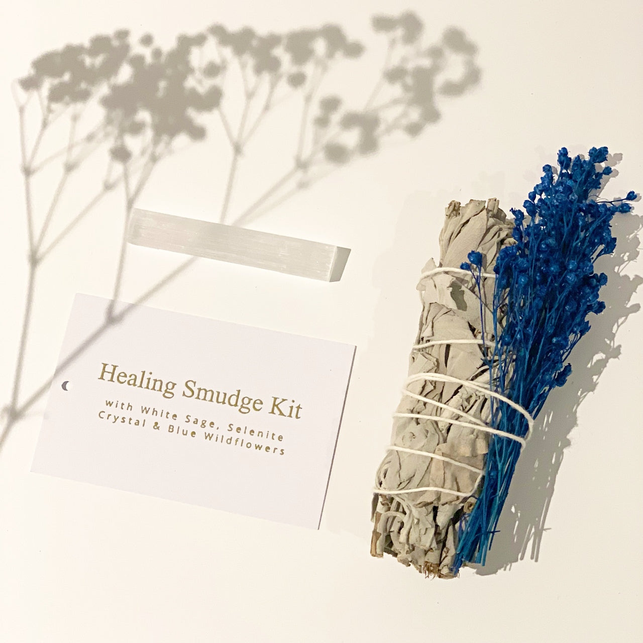 Healing Smudge Kit - White Sage Bundle with Selenite & Blue Wildflowers