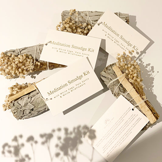 Meditation Smudge Kit - White Sage Bundle with Palo Santo & White Wildflowers