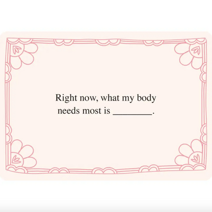 Blank card with decorative border and text prompt on a light pink background