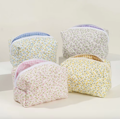 Blossom Floral Quilted Makeup Bag – Travel Cosmetic Pouch for Beauty & Self-Care⎜Purple Colour