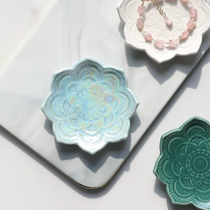 Blue Flower Mandala Ceramic Ring Dish – Jewellery Holder & Trinket Tray