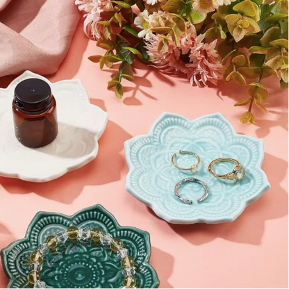 Blue Flower Mandala Ceramic Ring Dish – Jewellery Holder & Trinket Tray