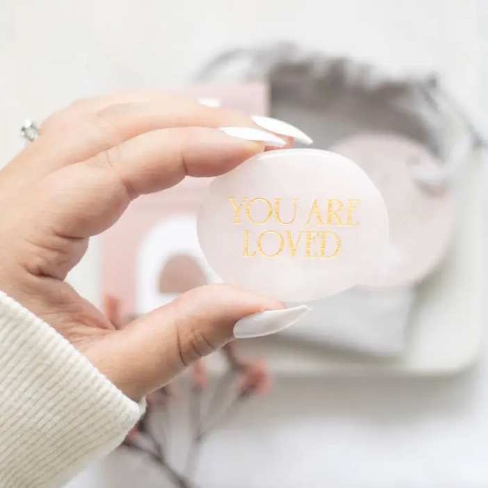 You Are Loved Rose Quartz Crystal Palm Stone