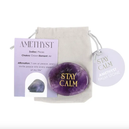 Stay Calm Amethyst Crystal Palm Stone