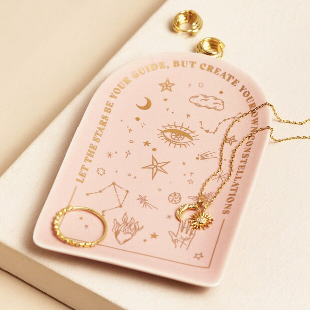 Pink Celestial Arch Trinket Dish – Gold Star Quote Jewellery Holder