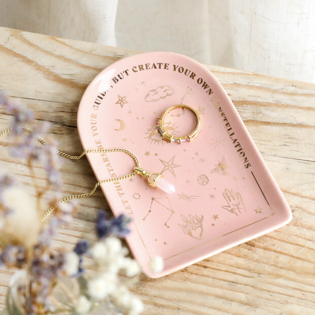 Pink Celestial Arch Trinket Dish – Gold Star Quote Jewellery Holder