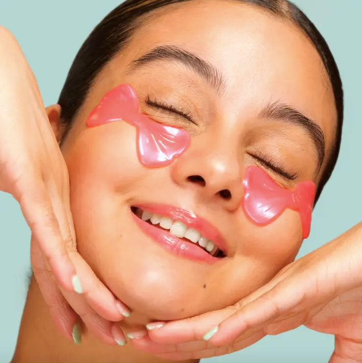 Pink Ribbon Bow Shaped Brightening Under Eye Mask – Rosewater, Caffeine & Peptides (8 Pairs)