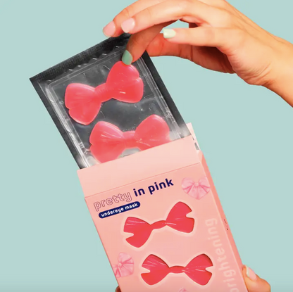 Pink Ribbon Bow Shaped Brightening Under Eye Mask – Rosewater, Caffeine & Peptides (8 Pairs)