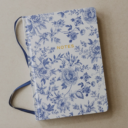 Floral notebook with 'NOTES' text on a beige background