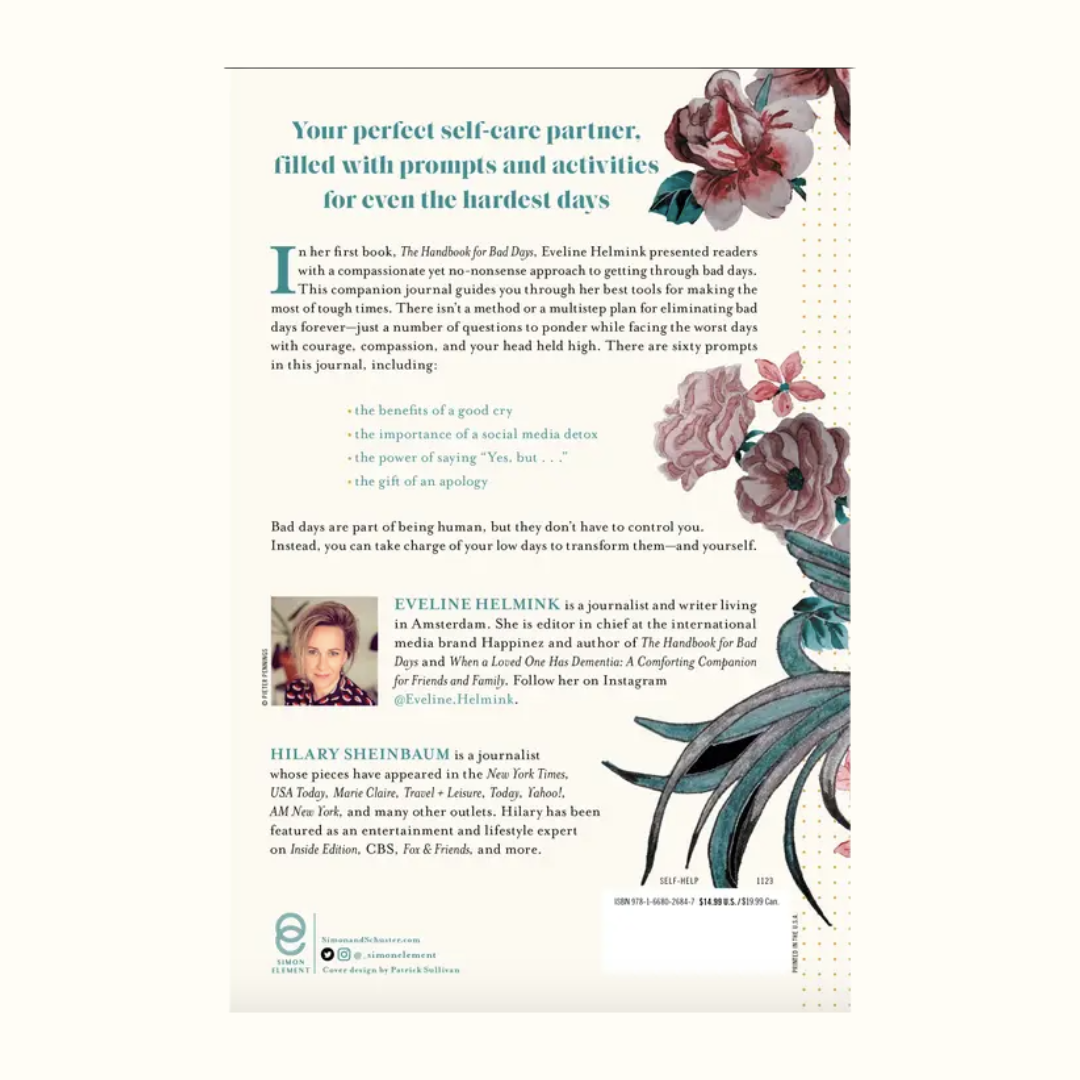 Book or journal with floral design and text on a white background