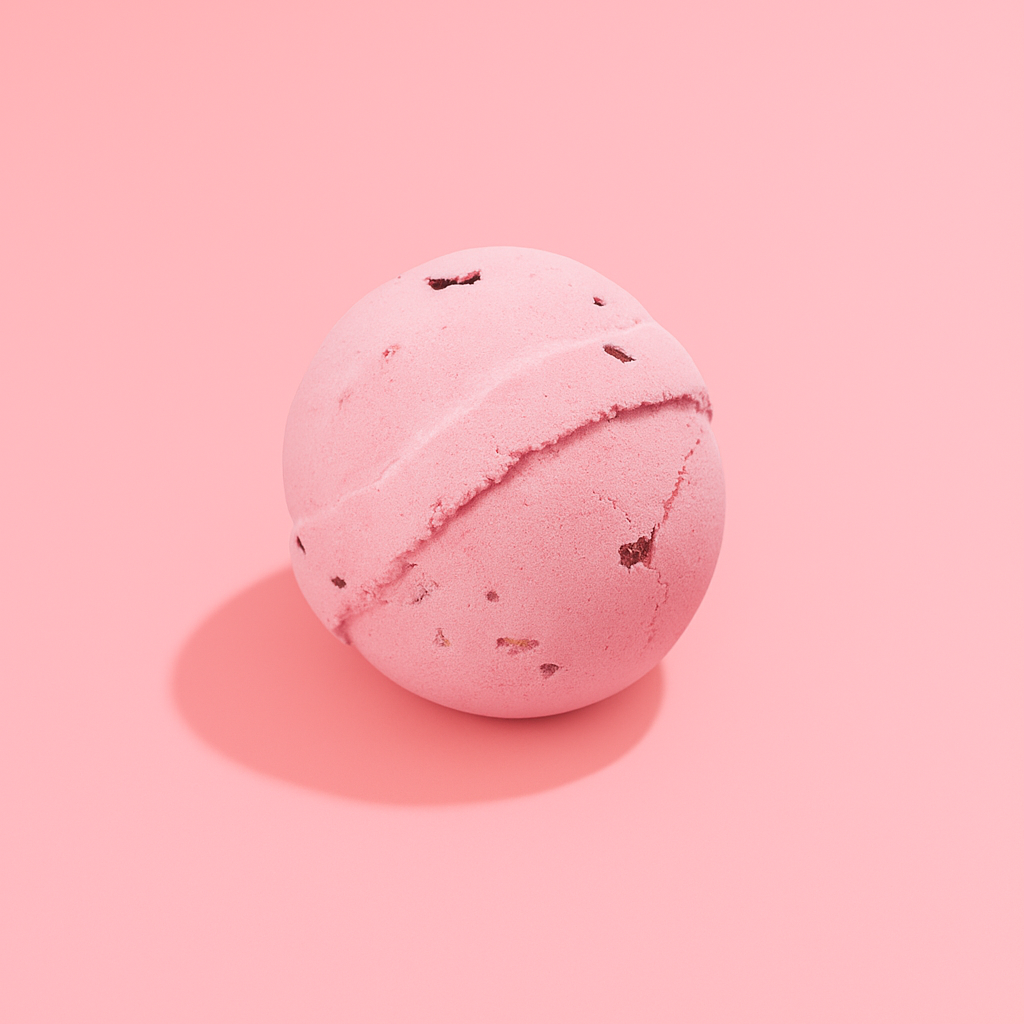 Pink bath bomb on a pink background